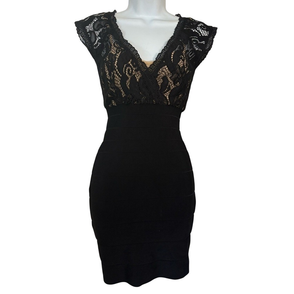 Bebe Black Lace V-Neck Dress
